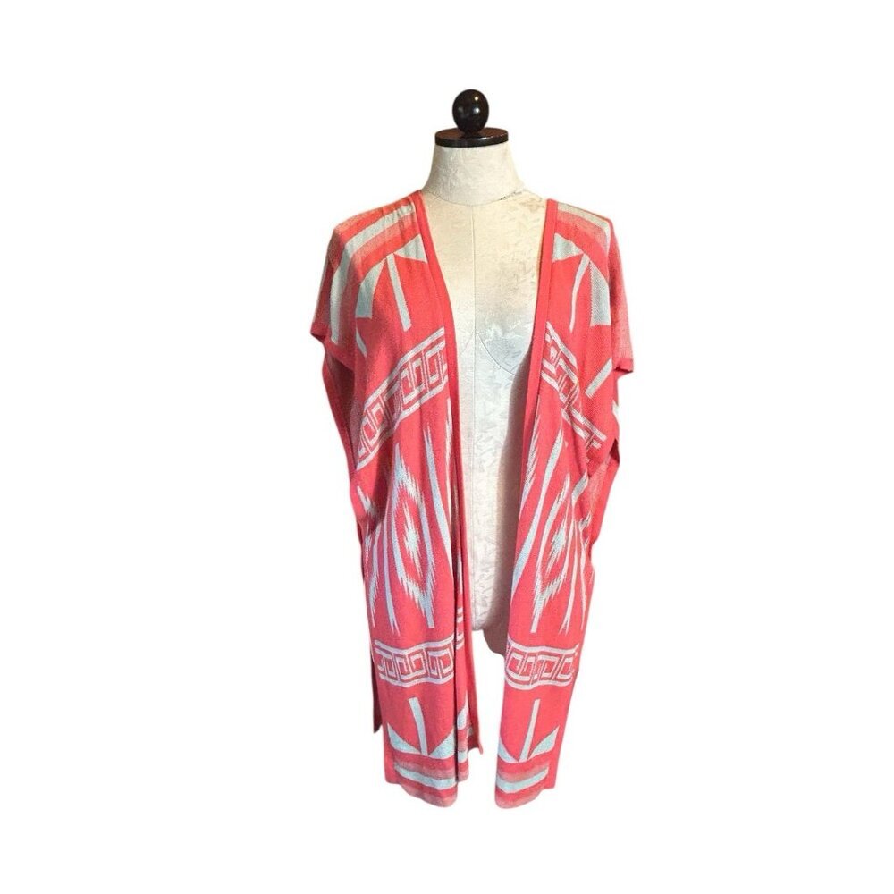 Umgee Vest Open Sleeveless Duster S/M Aztec Print Buttons Casual Western Orange